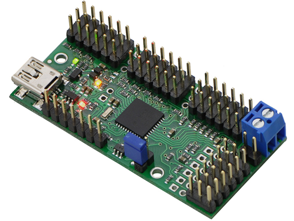 디바이스마트,기계/제어/로봇/모터 > 모터드라이버 > 서보모터 드라이버,Pololu,Mini Maestro 24-Channel USB Servo Controller (Assembled) #1356,약 2.8cm x 5.9cm. 서보컨트롤러 및 I/O 보드. (완제품) 컨트롤 수단 : USB, TTL (5V) serial, 내장된 프로토콜을 통한 배터리 구동. Pulse rate : 1 ~ 333 Hz (설정가능) / Wide pulse range : 64 ~ 4080 μs
