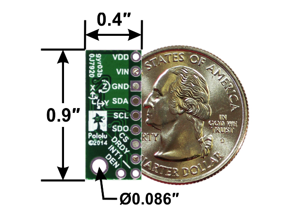 디바이스마트,MCU보드/전자키트 > 센서모듈 > 가속도/자이로/지자기 > 자이로,Pololu,L3GD20H 3-Axis Gyro Carrier with Voltage Regulator #2129,3.3V 레귤레이터 포함. 입력 2.5 ~ 5.5V. 약 1.02cm x 2.29cm 크기