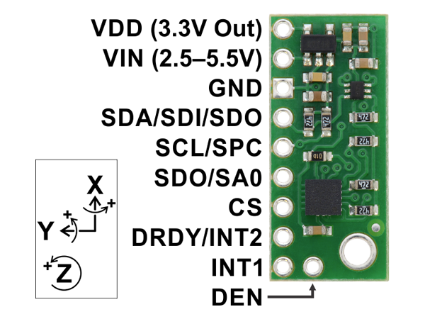 디바이스마트,MCU보드/전자키트 > 센서모듈 > 가속도/자이로/지자기 > 자이로,Pololu,L3GD20H 3-Axis Gyro Carrier with Voltage Regulator #2129,3.3V 레귤레이터 포함. 입력 2.5 ~ 5.5V. 약 1.02cm x 2.29cm 크기
