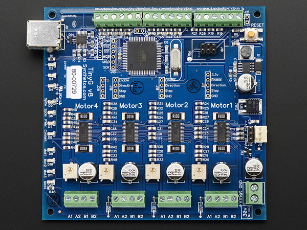 디바이스마트,기계/제어/로봇/모터 > 모터드라이버 > 모션 컨트롤러 > 2축 이상 컨트롤러,Adafruit,TinyG CNC Controller Board v8 [ada-1749],고성능, USB기반 6축 CNC 컨트롤러(XYZ, ABC 및 4개의 모터 출력포트) / 작거나 일반적인 사이즈의 모터 컨트롤을 위한 임베디드 솔루션 / 105mm x 102mm