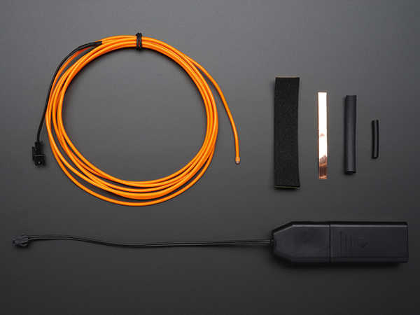 디바이스마트,LED/LCD > LED 관련 상품 > EL Wire/tape/sheet,Adafruit,EL wire starter pack - Orange 2.5 meter [ada-586],2.5 M 고휘도 EL Wire !! / EL 인버터, 히트싱크, 구리테이프, 폼테이프 포함(배터리 별매) / Orange