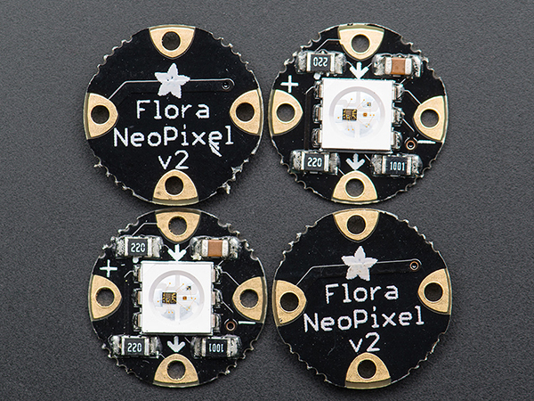 디바이스마트,MCU보드/전자키트 > 전원/신호/저장/응용 > 웨어러블 > 보드/모듈/키트,Adafruit,Flora RGB Smart NeoPixel version 2 - Pack of 4 [ada-1260],웨어러블 프로젝트에서 가장 널리 활용되는, 초소형 고휘도 LED ! / 12.5mm 크기 / 800KHz / 5 ~9VDC / PWM 내장