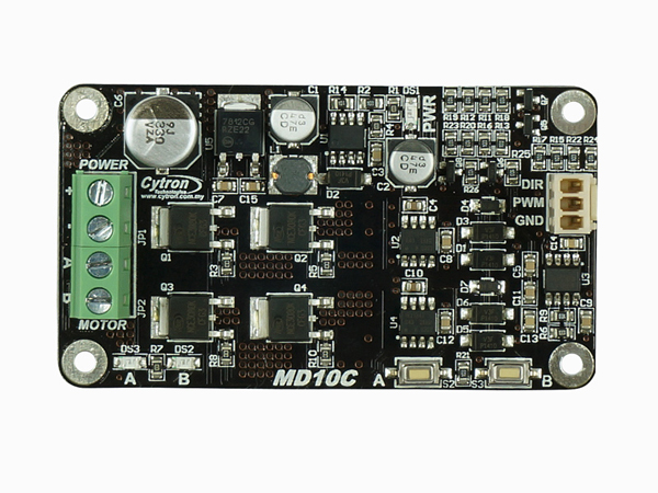 디바이스마트,MCU보드/전자키트 > 버튼/스위치/제어/RTC > 모터/모터컨트롤,Cytron,10Amp 5V-30V DC Motor Driver [MD10C],brushed DC motor 1개 양방향 제어 / 작동전압 5V~30V / 전류 최대 13A(연속), 30A(피크)  / 3.3V, 5V 입력 / Arduino, Raspberry Pi 호환 / 역극성 보호 기능 없음 / CE, RoHS 인증