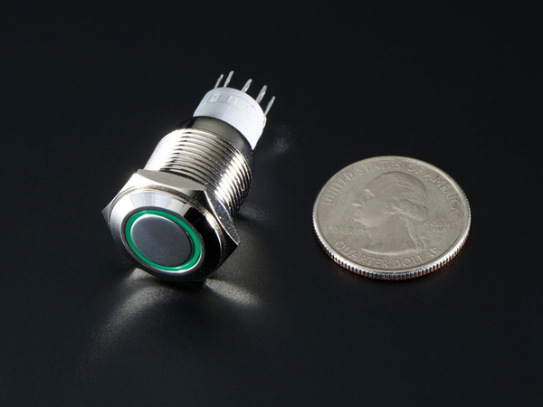 디바이스마트,스위치/부저/전기부품 > 스위치 > 푸쉬버튼 스위치 > 메탈 스위치,Adafruit,Rugged Metal On/Off Switch with Green LED Ring - 16mm Green On/Off [ada-482],푸쉬락(PUSH LOCK) 스위치 / 색상: GREEN (조광형) / 정격 전류 : 3A / 정격전압-DC : 250 VDC / 재질 : Chrome / 홀가공 : 16mm / 스위치 : 19mm / LED발광 Ring타입 / 플랫형
