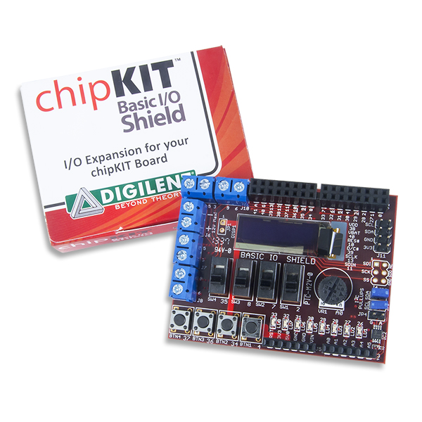chipKIT Basic I/O Shield: Input/Output Expansion Add-on Board with OLED Display 410-216