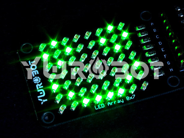 디바이스마트,MCU보드/전자키트 > 디스플레이 > 도트매트릭스,YwRobot,아두이노 8x7 LED 매트릭스 모듈-GREEN [ELB061005],2012(0805) SMD LED 56개를 나열하여 8X7 도트매트릭스 형태로 구성한 모듈입니다. 아두이노에 연결하여 다양하게 응용할 수 있습니다.