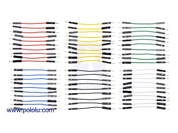 디바이스마트,케이블/전선 > 점퍼/하네스/악어/바나나 > 점퍼 와이어/케이블,Pololu,Premium Jumper Wire 60-Piece 6-Color Assortment M-M 2" #3865,점퍼와이어 / 규격 : 26 AWG / M-M 타입 / 양쪽 54mm Header / 길이 : 5cm / 색상 : 6가지 (black, red, yellow, green, blue, white) / 수량 : 색상 별 10개씩 총 60개