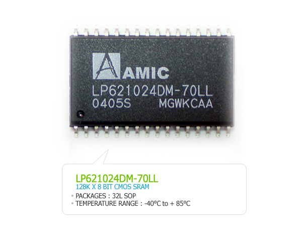 디바이스마트,반도체/전자부품 > 메모리 IC > RAM,AMIC,LP621024DM-70LL(SOP),1Mbit  SRAM, SOP타입 128KX8 bit,128KB, SOP타입으로 1Mbit까지 나옵니다.