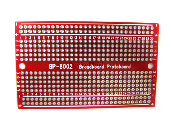 디바이스마트,커넥터/PCB > PCB기판/관련상품 > 만능기판 (양면) > 원형홀,거상인,브레드보드형 만능기판 BP-8002,브레드보드형 만능기판~!! 사이즈: 50X81mm, 420홀