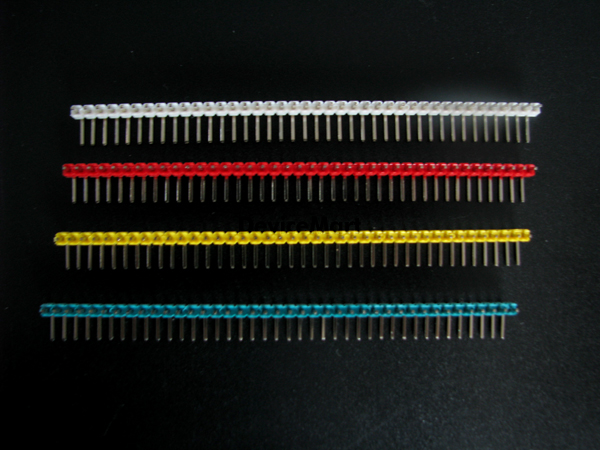 디바이스마트,커넥터/PCB > 핀헤더/IC 소켓 > 핀헤더 > 2.54mm pitch,OEM,컬러 핀헤더 Single 1x40Pin Rightangle(2.54mm),핀헤더 / 앵글 타입 / DIP 타입 / 2.54mm pitch / 1열 / 40pin  / Red, Yellow, White 옵션 선택