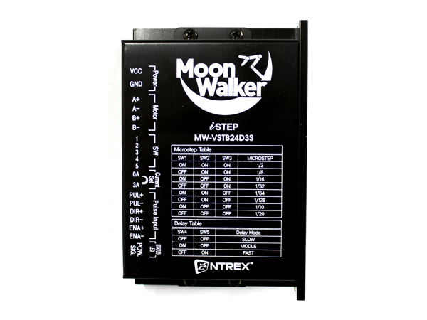 디바이스마트,기계/제어/로봇/모터 > 모터드라이버 > 브랜드(MoonWalker) > i Step,MoonWalker,MW-VSTB24D3S-v2,2상 바이폴라 PWM 정전류 쵸퍼 드라이브 입력 전압 : DC 12V ~ 30V, 구동 전류 : 0 ~ 3A (딥스위치 설정), 1/128 까지 마이크로스텝구동가능. 포토커플러를 이용한 입력 제어신호 적용으로 외부 노이즈의 영향을 최소화 하였으며, 모터 정지시에 자동으로 전류를 70%수준까지 낮춤으로 발열 및 에너지 소모를 줄일 수 있는 경제적인 제품입니다!!