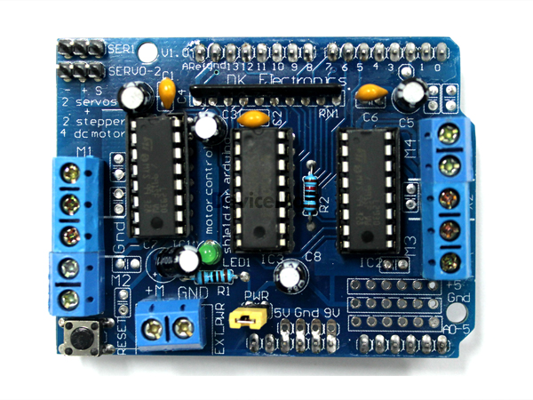 디바이스마트,MCU보드/전자키트 > 버튼/스위치/제어/RTC > 모터/모터컨트롤,SZH,L293D 아두이노 모터 제어 쉴드 [SZH-EK003],아두이노로 다수의 모터를 제어할 수 있는 쉴드모듈입니다. 서보모터: 2개, 스텝모터: 2개, DC모터: 4개