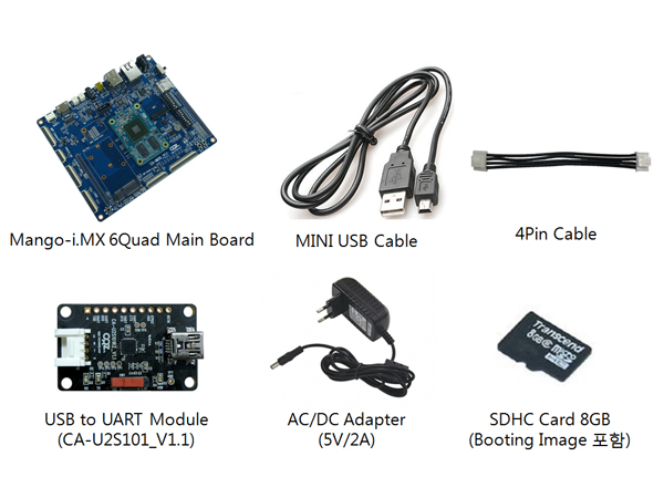디바이스마트,MCU보드/전자키트 > 프로세서/개발보드 > ARM > 기타,(주)씨알지테크놀러지,Mango-IMX6Q Start Kit,I.MX 6Quad Processor 1Ghz / 2GB DDR3 SDRAM / Power : DC-JACK 5V 2A / Expansion connector (60x1) : EBI, UART, I2C, GPIO etc