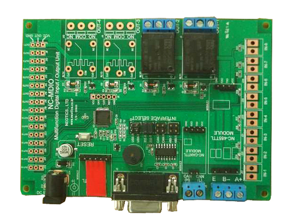 디바이스마트,MCU보드/전자키트 > 버튼/스위치/제어/RTC > 버튼/스위치/조이스틱,네오틱스,디지털 입-출력 (USB, RS-232, CAN, RS-485) 제어 유니트(NC-MDIO),통신제어 방식의 각종 원격제어 장치 / 다양한 통신방식 (USB, RS-232, CAN, RS-485)의 제어회로 / 최대 16개의 출력가능 (TTL Level, 릴레이 접점(기본 2개)) / 최대  8개의 입력 상태 확인 가능 / 간단한 통신 명령어로 제어 및 확인 가능