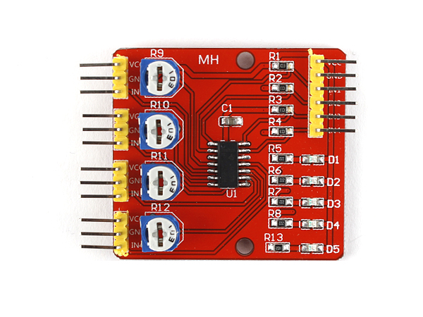 디바이스마트,MCU보드/전자키트 > 센서모듈 > 라이다/거리/초음파/라인 > 적외선(IR)/라인,SZH,4채널 라인 트레이서 적외선 장애물회피 센서 모듈 [SZH-SSBH-006],TCRT5000 센서 기반 / 라인트레이서 제작 시 라인 구별 등에 활용되는 모듈 / Voltage : DC 3.3V - 5V / Control panel : 4.4 * 4.0 * 12mm / Small plate forward : 25 * 12 * 12mm