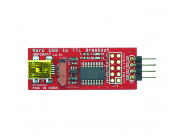 디바이스마트,MCU보드/전자키트 > 개발용 장비 > USB컨버터/RS232컨버터,AVRMALL,Nero USB to TTL Breakout (4pin Header) (NER-16102),FTDI 5V/3.3V 4핀헤더R/A타입- USB to TTL변환보드, avrmall board와호환