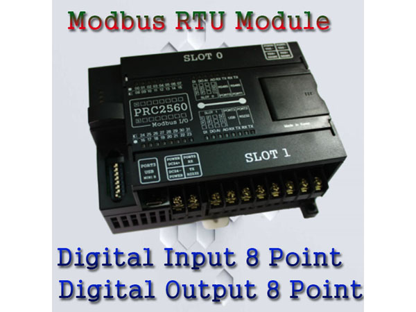 디바이스마트,MCU보드/전자키트 > 통신/네트워크 > 기타 네트워크/통신,,PRC2560-DI8DO8 (디지털 입력 8+디지털 출력 8) [모드버스 입출력 모듈],[Digital Input 8 Point+Digital Output 8 Point]  프로그램 가능한 모드버스 입출력 모듈로 RS-485, RS-232, USB 통신을 지원하며, 산업용 표준 통신 프로토콜 Modbus RTU지원으로 SCADA, TOUCH, PLC와의 연결이 용이합니다. 디지털 입출력 및 아날로그 입출력을 모듈별로 지원하므로 확장성이 용이하고, 모드버스 입출력 기능뿐 아니라 부가기능으로 무료로 제공되는 Logic Builder Freeon 소프트웨어를 이용하여 초보자도 손쉽게 로직 프로그램이 가능해 PLC 또는 DDC 처럼 사용이 가능합니다.