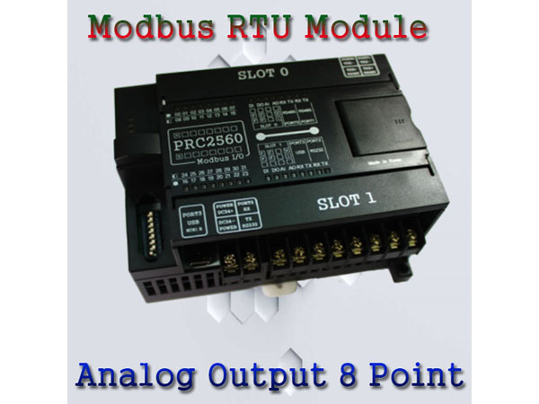 디바이스마트,MCU보드/전자키트 > 통신/네트워크 > 기타 네트워크/통신,,PRC2560-AO8 (아날로그 출력 8) [모드버스 입출력 모듈],[Analog Output 8 Point] (0~10V)  프로그램 가능한 모드버스 입출력 모듈로 RS-485, RS-232, USB 통신을 지원하며, 산업용 표준 통신 프로토콜 Modbus RTU지원으로 SCADA, TOUCH, PLC와의 연결이 용이합니다. 디지털 입출력 및 아날로그 입출력을 모듈별로 지원하므로 확장성이 용이하고, 모드버스 입출력 기능뿐 아니라 부가기능으로 무료로 제공되는 Logic Builder Freeon 소프트웨어를 이용하여 초보자도 손쉽게 로직 프로그램이 가능해 PLC 또는 DDC 처럼 사용이 가능합니다.