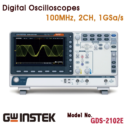 디바이스마트,계측기/측정공구 > 전기/전자 계측기 > 오실로스코프,GW INSTEK,Digital Oscilloscope, 디지털 오실로스코프 100MHz/2CH [GDS-2102E],대역폭 : 200MHz/100MHz/70MHz / 채널 : 2CH/4CH / 샘플링 속도 : 4채널 모델 : 최대 1GSa/s RTS, 2채널 모델 : 채널 당 1GSa/s RTS / 레코드 길이 : 최대 10Mpts / 통신 인터페이스 : USB, LAN