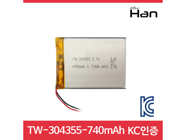 디바이스마트,전원/파워/배터리 > 배터리/배터리홀더 > 배터리팩 Pack > 리튬폴리머 Li-Po,주식회사 더한,740mAh KC인증 리튬폴리머 배터리 [TW304355],제조사 : 더한 / 전압 : 3.7V / 용량 : 740mAh / 소재 Li-Po / 출력단자 : A1251-02 / 특징 : 사이즈 : 55mm X 43mm