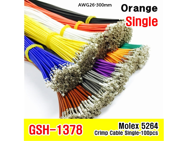 디바이스마트,케이블/전선 > 점퍼/하네스/악어/바나나 > 클림프 전선,거상인,[GSH-1378] MOLEX 5264 Single Crimp Cable AWG26 300mm 100ea Orange,MOLEX 5264 클림프 케이블 / Single / 길이 : 300mm / Orange