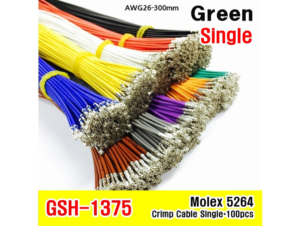 디바이스마트,케이블/전선 > 점퍼/하네스/악어/바나나 > 클림프 전선,거상인,[GSH-1375] MOLEX 5264 Single Crimp Cable AWG26 300mm 100ea Green,MOLEX 5264 클림프 케이블 / Single / 길이 : 300mm / Green