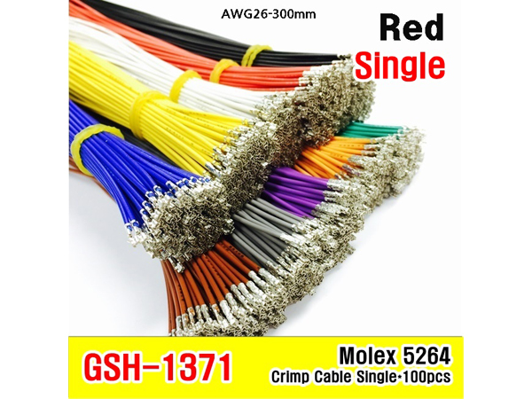 디바이스마트,케이블/전선 > 점퍼/하네스/악어/바나나 > 클림프 전선,거상인,[GSH-1371] MOLEX 5264 Single Crimp Cable AWG26 300mm 100ea Red,MOLEX 5264 클림프 케이블 / Single / 길이 : 300mm / Red