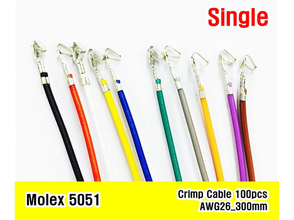 디바이스마트,케이블/전선 > 점퍼/하네스/악어/바나나 > 클림프 전선,거상인,[GSH-1387] MOLEX 5051 Single Crimp Cable AWG26 300mm 100ea Gray,MOLEX 5051 클림프 케이블 / Single / 길이 : 300mm / Gray