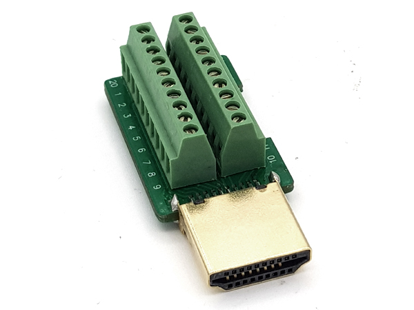 디바이스마트,MCU보드/전자키트 > 개발용 장비 > USB컨버터/RS232컨버터,SZH,HDMI 2.0 DIY 터미널블럭 커넥터 - Male [TDB-05],D-sub 커넥터 / 20핀 / HDMI 2.0 Male 타입 / 납땜 필요 (X) / 사이즈 : 46.8mm X 23mm X 16.5mm