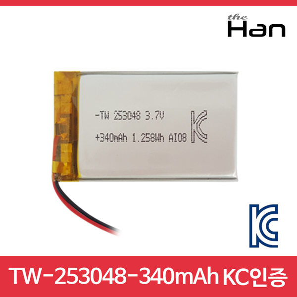 디바이스마트,전원/파워/배터리 > 배터리/배터리홀더 > 배터리팩 Pack > 리튬폴리머 Li-Po,주식회사 더한,340mAh KC인증 리튬폴리머 배터리 [TW253048],제조사 : 더한 / 전압 : 3.7V / 용량 : 340mAh / 소재 Li-Po / 출력단자 : A1251-02 / 특징 : 사이즈 : 3.0cm X 4.8cm
