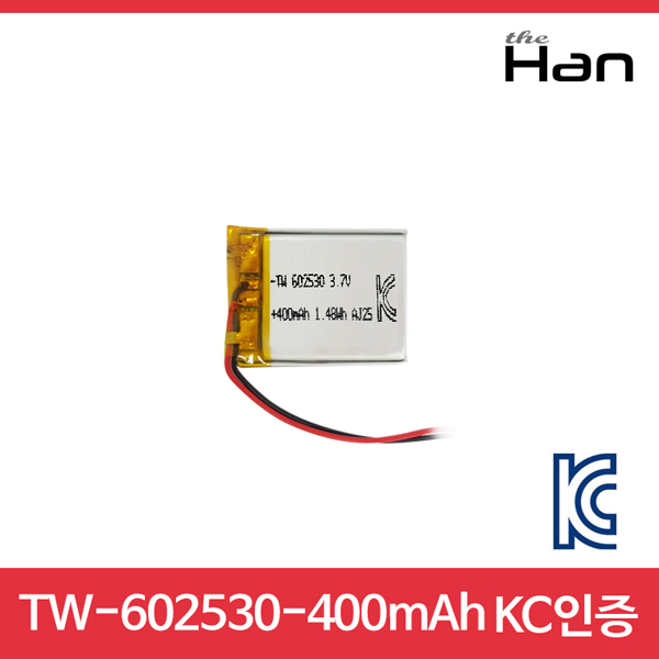 디바이스마트,전원/파워/배터리 > 배터리/배터리홀더 > 배터리팩 Pack > 리튬폴리머 Li-Po,주식회사 더한,400mAh KC인증 리튬폴리머 배터리 [TW602530],제조사 : 더한 / 전압 : 3.7V / 용량 : 400mAh / 소재 Li-Po / 출력단자 : A1251-02 / 특징 : 사이즈 : 2.5cm X 3.0cm