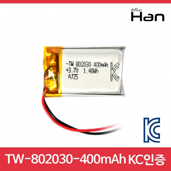 디바이스마트,전원/파워/배터리 > 배터리/배터리홀더 > 배터리팩 Pack > 리튬폴리머 Li-Po,주식회사 더한,400mAh KC인증 리튬폴리머 배터리 [TW802030],제조사 : 더한 / 전압 : 3.7V / 용량 : 400mAh / 소재 Li-Po / 출력단자 : A1251-02 / 특징 : 사이즈 : 2.0cm X 3.0cm