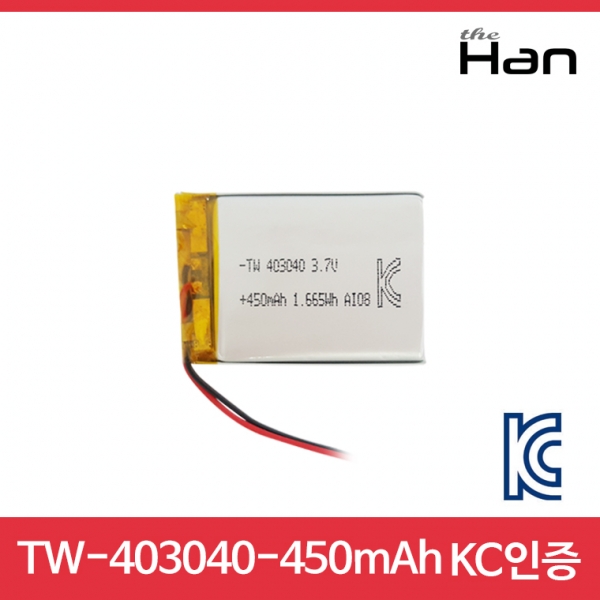디바이스마트,전원/파워/배터리 > 배터리/배터리홀더 > 배터리팩 Pack > 리튬폴리머 Li-Po,주식회사 더한,450mAh KC인증 리튬폴리머 배터리 [TW403040],제조사 : 더한 / 전압 : 3.7V / 용량 : 450mAh / 소재 Li-Po / 출력단자 : A1251-02 / 특징 : 사이즈 : 3.0cm X 4.0cm