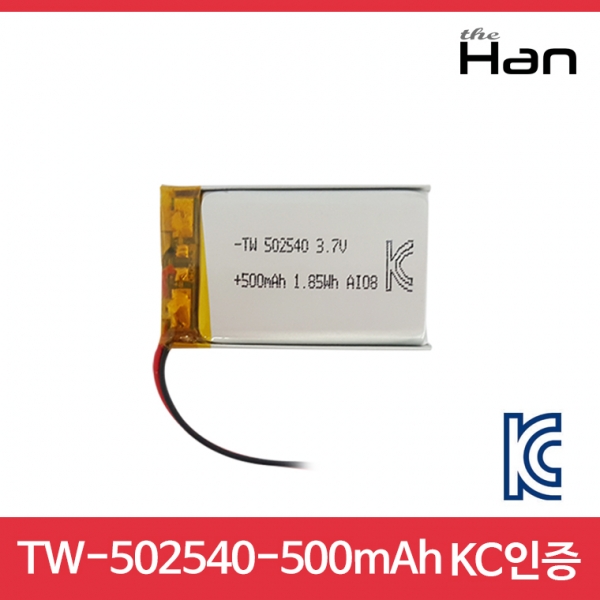 디바이스마트,전원/파워/배터리 > 배터리/배터리홀더 > 배터리팩 Pack > 리튬폴리머 Li-Po,주식회사 더한,500mAh KC인증 리튬폴리머 배터리 [TW502540],제조사 : 더한 / 전압 : 3.7V / 용량 : 500mAh / 소재 Li-Po / 출력단자 : A1251-02 / 특징 : 사이즈 : 2.5cm X 4.0cm