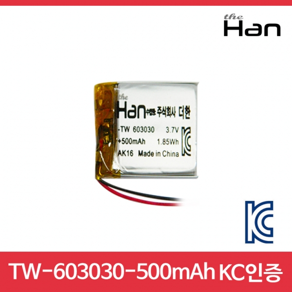 디바이스마트,전원/파워/배터리 > 배터리/배터리홀더 > 배터리팩 Pack > 리튬폴리머 Li-Po,주식회사 더한,500mAh KC인증 리튬폴리머 배터리 [TW603030],제조사 : 더한 / 전압 : 3.7V / 용량 : 500mAh / 소재 Li-Po / 출력단자 : A1251-02 / 특징 : 사이즈 : 3.0cm X 3.0cm