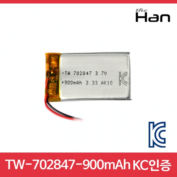 디바이스마트,전원/파워/배터리 > 배터리/배터리홀더 > 배터리팩 Pack > 리튬폴리머 Li-Po,주식회사 더한,900mAh KC인증 리튬폴리머 배터리 [TW702847],제조사 : 더한 / 전압 : 3.7V / 용량 : 900mAh / 소재 Li-Po / 출력단자 : A1251-02 / 특징 : 사이즈 : 2.8cm X 4.7cm