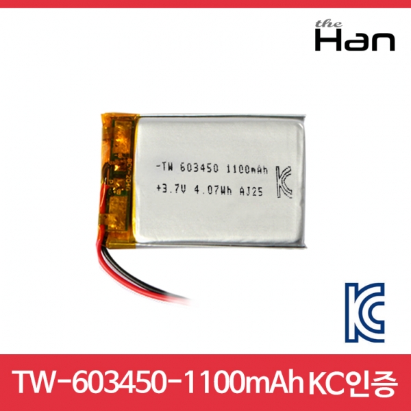 디바이스마트,전원/파워/배터리 > 배터리/배터리홀더 > 배터리팩 Pack > 리튬폴리머 Li-Po,주식회사 더한,1100mAh KC인증 리튬폴리머 배터리 [TW603450],제조사 : 더한 / 전압 : 3.7V / 용량 : 1100mAh / 소재 Li-Po / 출력단자 : A1251-02 / 특징 : 사이즈 : 3.4cm X 5.0cm