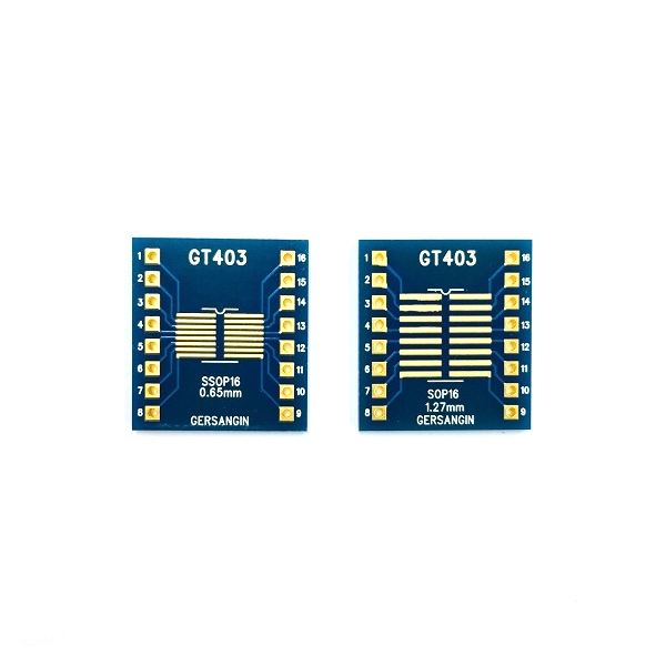 디바이스마트,커넥터/PCB > PCB기판/관련상품 > IC 변환기판 > 다기능 (복합변환),거상인,[GT 403] SSOP-16-0.65mm, SOP-16-1.27mm  Double adapter 변환기판 pcb adapter TSSOP SO,Type : SSOP, SOP / Pitch : 0.65mm, 1.27mm / Pin : 16 / Hole : 2.54mm / Size : 22.0 * 20.0