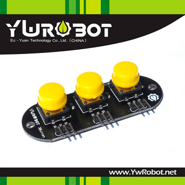 디바이스마트,MCU보드/전자키트 > 버튼/스위치/제어/RTC > 버튼/스위치/조이스틱,YwRobot,대형 3버튼 모듈 옐로우 [ELB030630],아두이노, SCM, ARM, 라즈베리파이 호환 / 색상: 옐로우 / 전압: 3.5, 5V / 사이즈: 67*24mm