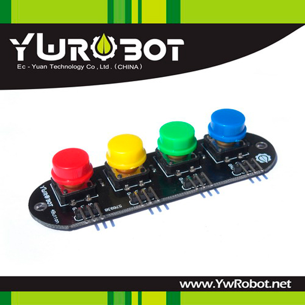 디바이스마트,MCU보드/전자키트 > 버튼/스위치/제어/RTC > 버튼/스위치/조이스틱,YwRobot,대형 4버튼 모듈 레드/옐로우/그린/블루 [ELB030634],아두이노, SCM, ARM, 라즈베리파이 호환 / 전압: 3.5, 5V / 사이즈: 85*24mm