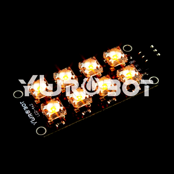 디바이스마트,MCU보드/전자키트 > 디스플레이 > LED,YwRobot,4X2 Piranha LED 모듈 옐로우 [ELB050066],아두이노 호환 / 전압 5V / 입력: 디지털 / 인터페이스: Arduino 3P 인터페이스 SVG / 사이즈:56x26mm / 주의: LED가 강조 표시되어 있으므로 눈을 다치지 않도록 직접 보지 마세요.