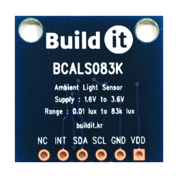 디바이스마트,MCU보드/전자키트 > 센서모듈 > 빛/조도/컬러/UV > 빛/조도/CdS,(주)빌드잇,조도센서[BCALS083K],저전력으로 구동되는 고성능 조도(ALS) 센서 모듈 입니다.