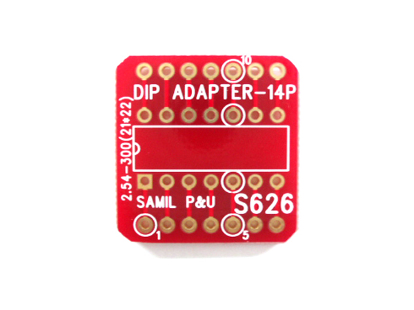 디바이스마트,커넥터/PCB > PCB기판/관련상품 > 특수기판 > DIP-ADAPTER,(주)삼일피엔유,[S626] Dip Adapter - 14P,Type : DIP(300)-ADAPTER ,Pin : 14 ,hole : 2.54mm ,Size : 21*22 ,마무리 : 금도금