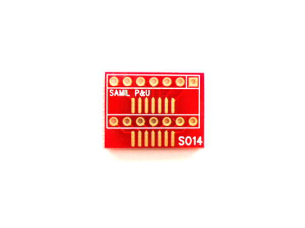 디바이스마트,커넥터/PCB > PCB기판/관련상품 > IC 변환기판 > SOP/TSOP,(주)삼일피엔유,[SO-14] SOP-1.27-14pin (300mil),Type : SO, Pitch : 1.27mm (300mil) ,Pin : 14 ,Hole : 2.54mm ,Size : 15*20 ,마무리 : 금도금 