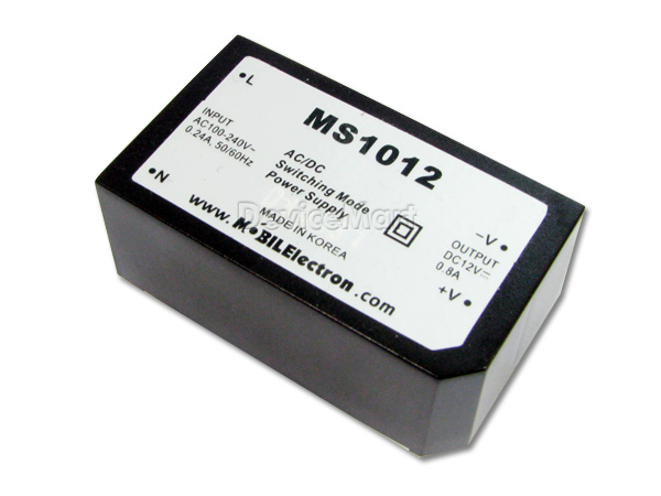 디바이스마트,전원/파워/배터리 > SMPS > On-Board 타입 > 1채널 (Single),MOBIL Electron,MS1012,On board 타입 1채널 10W SMPS / 출력전압 : 12V / 출력전류 : 0.8A / 입력전압 : AC 85~265V / 변환효율 : 78% / MOBIL Electron