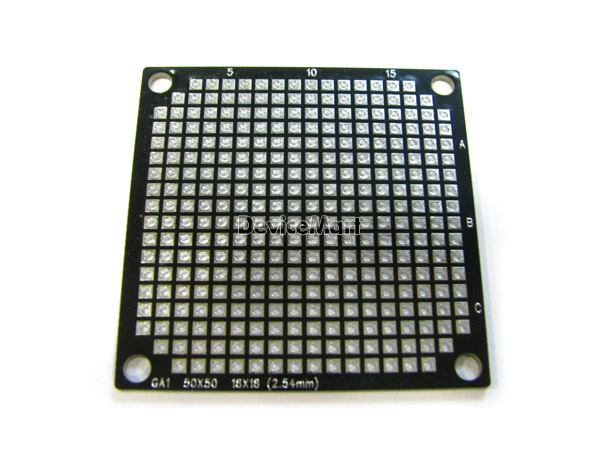 디바이스마트,커넥터/PCB > PCB기판/관련상품 > 만능기판 (양면) > 사각홀,거상인,[ GA1 ] 50 x 50 사각 만능 기판 - 양면,사각패턴으로 범용기판 한계를 넘은 기존 기판과는 다른 사각모양의 양면 범용 PCB   Pitch : 2.54mm , Pin : 18 * 18 , Hole : 1mm ,  Size : 50 * 50 , METERIAL : FR-4