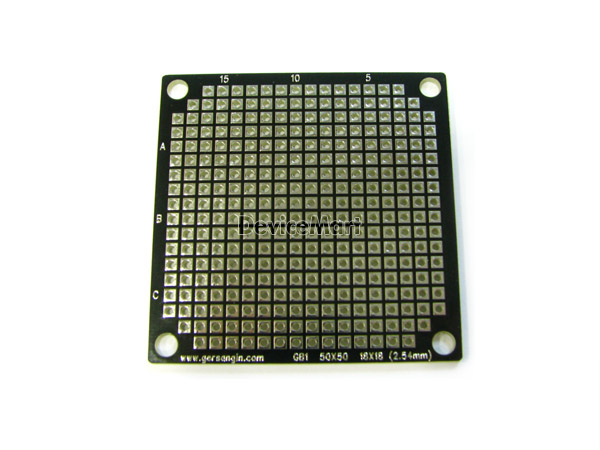 디바이스마트,커넥터/PCB > PCB기판/관련상품 > 만능기판 (단면) > 사각홀,거상인,[ GB1 ] 50 x 50 사각 만능 기판 - 단면,기존 기판과는 다른 사각모양의 단면 범용 PCB  Pitch : 2.54mm , Pin : 18 * 18 , Hole : 2.54mm ,  Size : 50 * 50 , METERIAL : FR-4