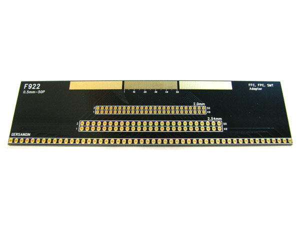 디바이스마트,커넥터/PCB > PCB기판/관련상품 > IC 변환기판 > SMT/FFC/FPC,거상인,[F922] FFC-0.5mm-50pin Adapter,Type : FFC, FPC, SMT Adapter , Pitch : 0.40mm , Pin : 50, Hole : 2.00  ↔ 2.54mm , Size : 33 * 127 , METERIAL : FR-4 , ALL GOLD