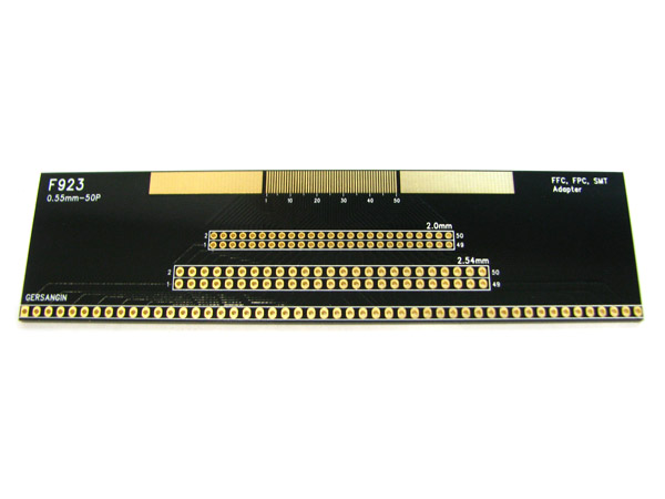 디바이스마트,커넥터/PCB > PCB기판/관련상품 > IC 변환기판 > SMT/FFC/FPC,거상인,[F923] FFC-0.55mm-50pin Adapter,Type : FFC, FPC, SMT Adapter , Pitch : 0.55mm , Pin : 50, Hole : 2.00  ↔ 2.54mm , Size : 33 * 127 , METERIAL : FR-4 , ALL GOLD