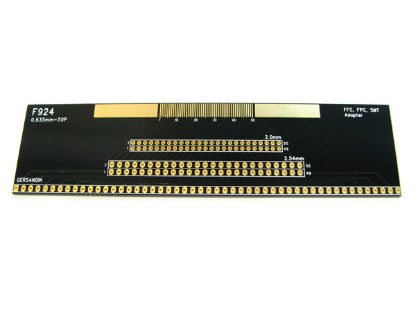 디바이스마트,커넥터/PCB > PCB기판/관련상품 > IC 변환기판 > SMT/FFC/FPC,거상인,[F924] FFC-0.635mm-50pin Adapter,Type : FFC, FPC, SMT Adapter , Pitch : 0.635mm , Pin : 50 , Hole : 2.00  ↔ 2.54mm , Size : 33 * 127 , METERIAL : FR-4 , ALL GOLD